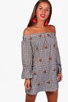 Boohoo Petite Julia Gingham Embroidered Shift Dress