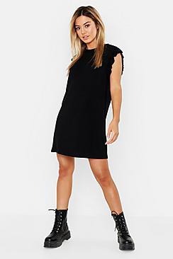 Boohoo Petite Ruffle Detail Jersey Shift Dress