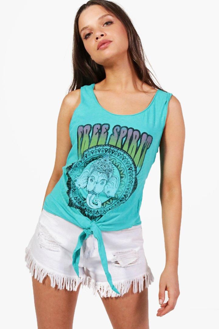 Boohoo Holly Free Spirit Slogan Tank Top Green