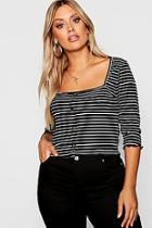 Boohoo Plus Striped Button Top