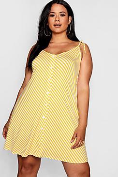 Boohoo Plus Violet Stripe Button Swing Sun Dress