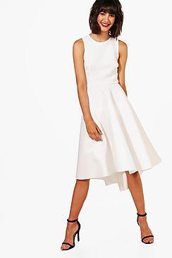 Boohoo Kelly Bonded Skuba Dip Hem Skater Dress