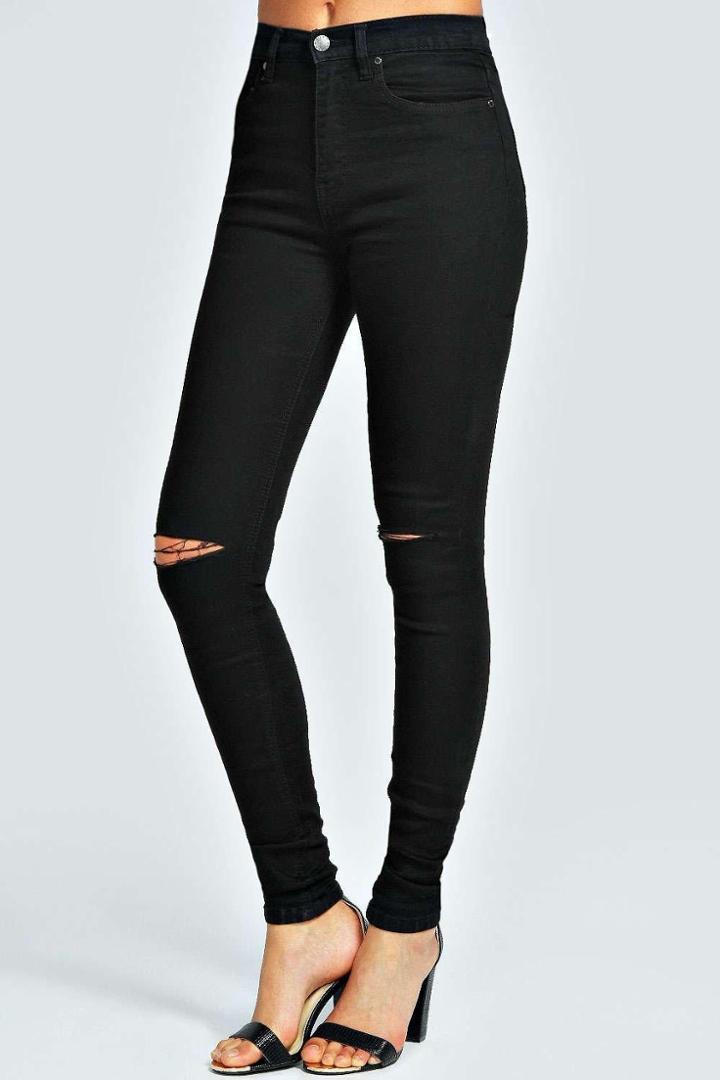 Boohoo Sariah Black 5 Pocket Full Length Jeans Black