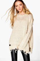 Boohoo Harriet Oversized Distressed Jumper Beige