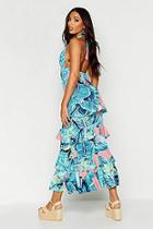 Boohoo Halter Neck Palm Print Ruffle Maxi Dress