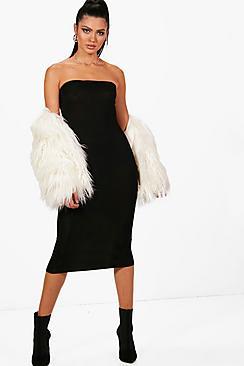 Boohoo Tall Soph Bandeau Curved Hem Bodycon Dress