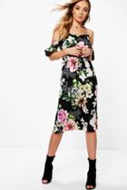 Boohoo Eliza Floral Cold Shoulder Midi Dress Multi