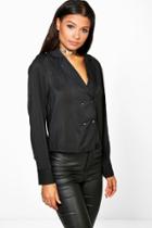 Boohoo Claire Double Breasted Long Sleeve Shirt Black