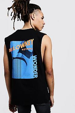 Boohoo Drop Armhole Tank With Back Graphic Print