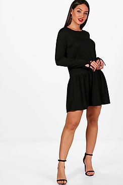 Boohoo Drop Hem Tie Sleeve Shift Dress