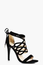 Boohoo Lucy Cage Wrap Ankle Heel Black