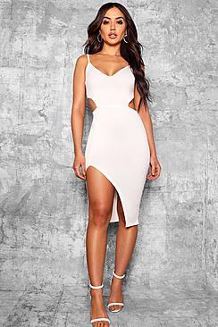 Boohoo Alice Cut Out Detail Thigh Split Midi Dress