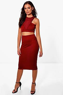 Boohoo Nadia Mesh Detail Crop & Midi Skirt Co-ord Set