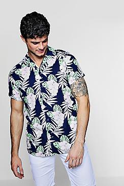 Boohoo Short Sleeve Floral Revere Collar Shirt