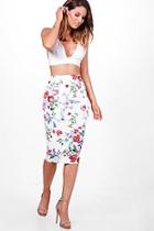 Boohoo Leah Summer Floral Scuba Midi Skirt