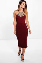 Boohoo Jodie Embellished Neck Trim Midi Dress