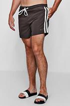 Boohoo Khaki Mid Length Swim Short With Stripe Taping