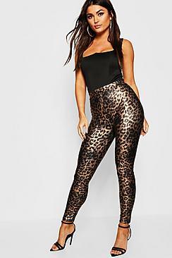 Boohoo Leopard Print Leather Look Leggings