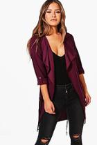 Boohoo Petite Tammy Waterfall Ruched Back Belted Duster