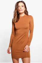 Boohoo Lola Turtle Neck Midi Dress Tan