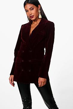 Boohoo Emily Longline Velvet Double Breasted Blazer