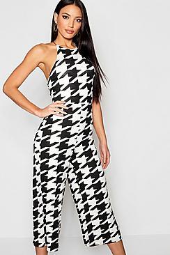 Boohoo Dogstooth High Neck Jumpsuit