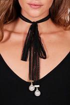 Boohoo Amber Lace Tie Choker With Pearl Trim