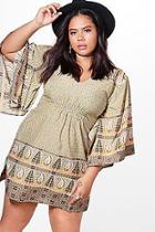 Boohoo Plus Katie Woven Print Kimono Sleeve Shift Dress