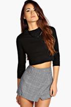 Boohoo Lucy Ribbed High Neck Long Sleeve Crop Top Black