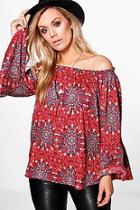 Boohoo Plus Layla Woven Paisley Off The Shoulder Top