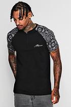 Boohoo Man Signature Zip Neck Polo With Printed Sleeves