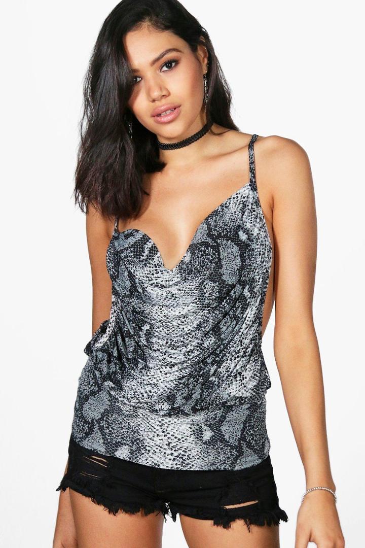 Boohoo Leanna Snake Print Strappy Top Grey