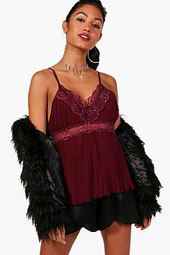 Boohoo Zoe Pleated Lace Plunge Cami