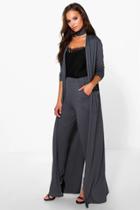 Boohoo Eleanor Duster With Detachable Choker Smoke