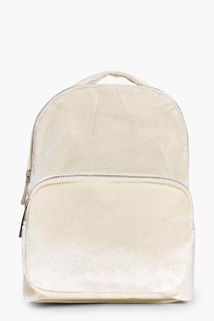 Boohoo Lexi Pastel Velvet Backpack Cream