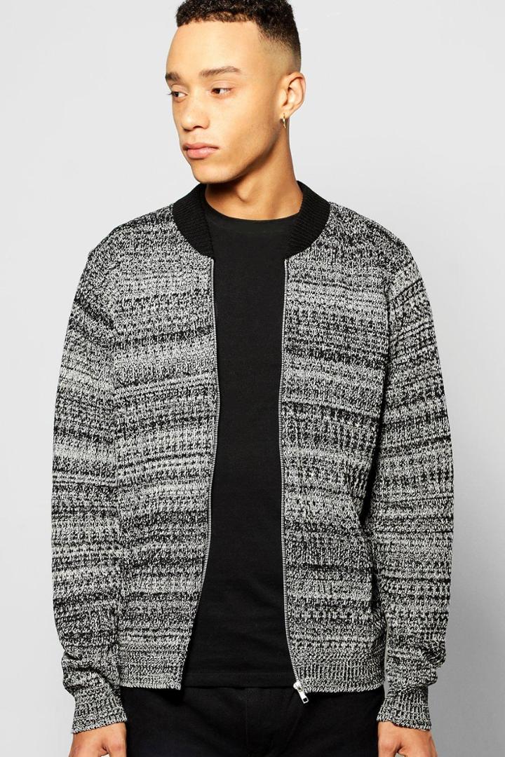 Boohoo Mixed Yarn Knitted Bomber Jacket Black