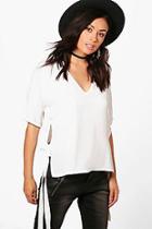 Boohoo Mia Tie Side Woven Top