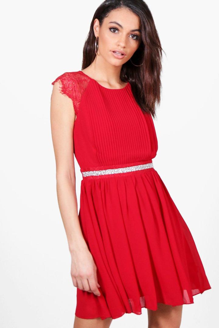 Boohoo Alice Diamonte Waist Detail Dress Wine