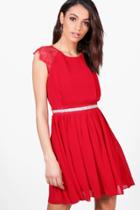 Boohoo Alice Diamonte Waist Detail Dress Wine