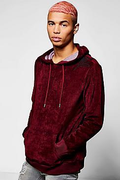 Boohoo Floral Embroidered Velour Hoodie