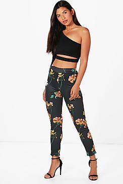 Boohoo Emma Mixed Floral Stretch Skinny Trousers