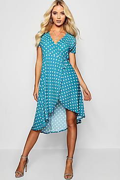 Boohoo Francesca Polka Dot Wrap Midi Dress