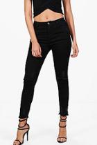 Boohoo Brianne Slit Knee Destroyed Hem Skinny Jeans