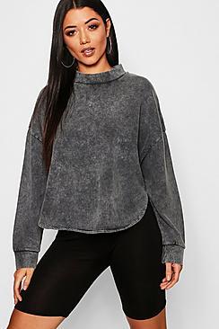 Boohoo Washed Curve Hem Drop Arm Sweat