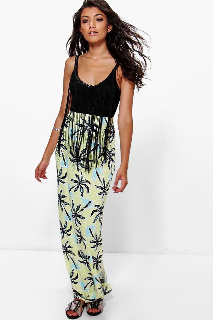 Boohoo Innara Palm Print Maxi Skirt Multi
