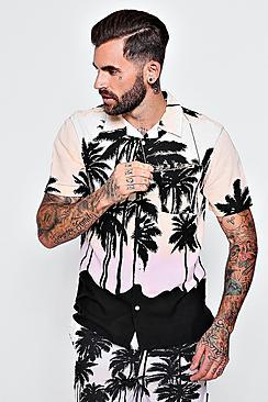 Boohoo Short Sleeve Palm Print Revere Shirt