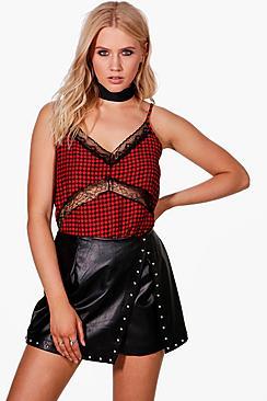 Boohoo Sophie Gingham Lace Insert Cami