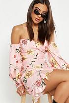 Boohoo Woven Floral Print Button Off The Shoulder Crop