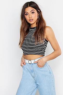 Boohoo Rib Stripe Halter Crop