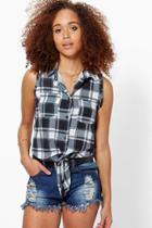 Boohoo Molly Check Tie Waist Shirt Black